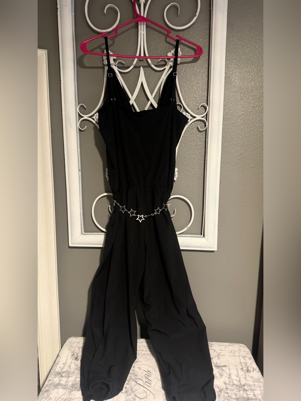 G by Guess Black Strapless Jumpsuit with Silver Star Chain
